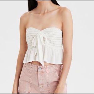 💥American Eagle Smoked Tie Front Ruffled Bandeau Top💥